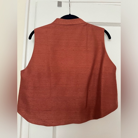Kaarem Wind Chime Raised Collar Cropped Silk Top - Terra Cotta - Small - Picture 4 of 6